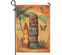 Bandiera tropicale Tiki da giardino, totem in legno colorato, decorazione da spiaggia su entrambi i lati, bandiera per prato, decorazione estiva per feste all'aperto, 30,5 x 45,7 cm