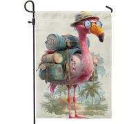 Bandiera tropicale tropicale da giardino, uccello pesca con zaino, striscione decorativo per la casa, bandiera da giardino in iuta su entrambi i lati, decorazione estiva per esterni, 30,5 x 45,7 cm