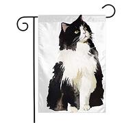 Bandiera Tuxedo Drawing Black Drawn White Fat Sketch Fluffy Feline Animals Kitty Wildlife Animal Watercolor Tessuto Da Esterno Stagione Bandiera, Per Celebrazioni, Feste Estive, 30x45cm