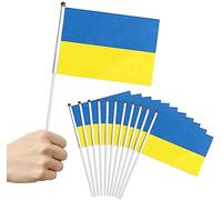 Bandiera Ucraina Bandiere Ukraine Ucraina Flag 15pz 14x21cm Ukrainian Flag con Asta Poliestere Leggero Durevole A Prova di Dissolvenza Applica a Interno ed Esterno