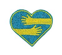 Bandiera ucraina | toppa ricamata termoadesiva per abiti, borse, zaini, giacche, jeans | Stand with Ukraine | 5 x 5,5 cm (Cuore abbraccio)