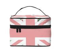 Bandiera Union Jack con rose inglesi, borsa da viaggio per il trucco da donna, grande organizer per cosmetici