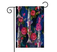 Bandiera Unique Neon With Texture Pattern Fish Peony Drawing Barracuda Water Textile Beauty Bandiera Della Brezza Rinforzata Decorazione Striscione All'Aperto, Per Feste Estive, 30x45cm