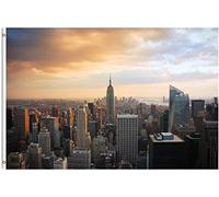 Bandiera Usa American New York City Manhattan Skyline Empire State Building Bandiera In Poliestere 2 Occhielli Metallici Decorazione Striscione All'Aperto, Per Giardino, Feste Strada, 90x150cm