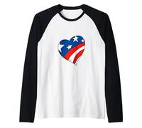 Bandiera USA Cuore Amore America Maglia con Maniche Raglan