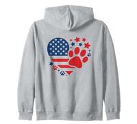 Bandiera USA cuore con impronte di zampe e stelle patriottiche amanti degli animali Felpa con Cappuccio