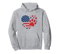 Bandiera USA cuore con impronte di zampe e stelle patriottiche amanti degli animali Felpa con Cappuccio