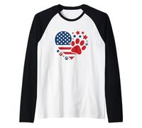 Bandiera USA cuore con impronte di zampe e stelle patriottiche amanti degli animali Maglia con Maniche Raglan