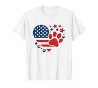 Bandiera USA cuore con impronte di zampe e stelle patriottiche amanti degli animali Maglietta