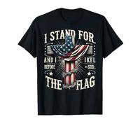 Bandiera USA divertente con scritta "I Stand For The Flag And I Kneel Before God" Maglietta