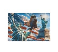 Bandiera USA e icone Jigsaw Puzzles Unique Puzzle 1000 Pezzi Puzzle per Adulti 29.5×19.7.8 cm