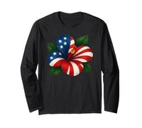 Bandiera USA fiore ibisco 4 luglio floreale ragazzi ragazze bambini Maglia a Manica