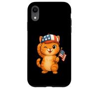 Bandiera USA gatto arancione 4 luglio Giorno dell'indipendenza mamma papà bambini Custodia per iPhone XR