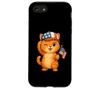 Bandiera USA gatto arancione 4 luglio Giorno dell'indipendenza mamma papà bambini Custodia per iPhone SE (2020) / 7 / 8