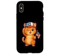 Bandiera USA gatto arancione 4 luglio Giorno dell'indipendenza mamma papà bambini Custodia per iPhone X/XS