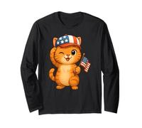 Bandiera USA gatto arancione 4 luglio Giorno dell'indipendenza mamma papà bambini Maglia a Manica