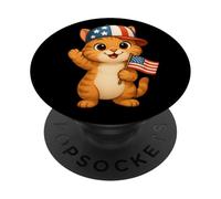 Bandiera USA gatto arancione 4 luglio Giorno dell'indipendenza ragazzi ragazze bambino PopSockets PopGrip Adesivo