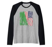 Bandiera USA Libia 1977-2011 Distressed - metà Americana Maglia con Maniche Raglan