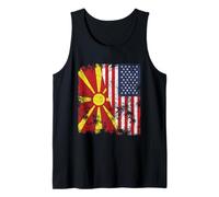 Bandiera USA Macedonia del Nord invecchiata - metà Americana Canotta