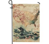 Bandiera Usa Map Peach Cherry Flower Bandiera Di Benvenuto Decorazione Striscione All'Aperto, Per Eventi, All'Aperto Al Coperto, Feste Strada, 30x45cm