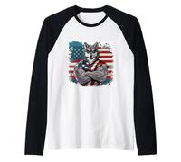 Bandiera USA Mascotte Lupo Americano Maglia con Maniche Raglan