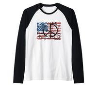 Bandiera USA Simboli della Pace Stile Graffiti Politico Anti-Guerra Maglia con Maniche Raglan