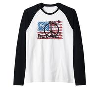 Bandiera USA Simboli Pace Graffiti Stile Anti-Guerra Consapevolezza Maglia con Maniche Raglan