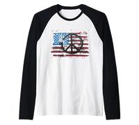 Bandiera USA Simboli Pace Vintage Stile Graffiti Anti-Guerra Maglia con Maniche Raglan