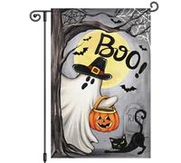 Bandiera Vacanza Halloween Boo Ghost Witch Hat Pumpkin Cat Black Tree Welcome Moon 30X45Cm Bandiera All'Aperto Colorato Divertenti Bandiere Da Cortile Per Prato Casa Patio