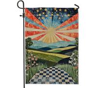 Bandiera Vacanza Patriotic Vintage Landscape Red White Blue Sunrise 30X45Cm Bandiera All'Aperto Divertenti Con Occhielli Striscione Per Esterni Spiaggia Soggiorno