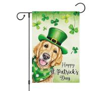 Bandiera Vacanza Welcome St. Patrick'S Day Golden Retriever Dog Shamrock Clover 30X45Cm Bandiera All'Aperto Divertenti Non Sbiadisce Facilmente Striscione Per Il Portico Casa Prato