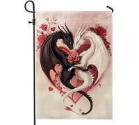 Bandiera Valentine'S Day Dragon Black White Romantic Heart-Shaped Design Stagione Bandiera Prova Di Sbiadimento Striscione All'Aperto, Per Balcone, All'Aperto Al Coperto, Giardino, 30x45cm