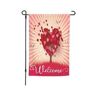 Bandiera Valentines Romantic Love Heart Tree With Birds Bandiera In Poliestere Resistente Alle Intemperie Colori Vivaci Striscione All'Aperto, Per Feste Estive, Balcone, 30x45cm