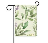 Bandiera verde con foglie e rami di acquarello, erbe aromatiche, foglie e rami, 30,5 x 45,7 cm, in poliestere, double face, bandiere da giardino, benvenuto, decorazione per esterni, cortile, portico