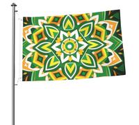 Bandiera verde con motivo floreale mandala, 60 x 90 cm, double-face, in poliestere, da appendere, con occhielli in metallo, resistente allo sbiadimento, leggera, per cortile, balcone, prato, feste