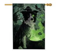 Bandiera verde da giardino per cani di Halloween, striscione decorativo con strega spettrale, bandiera da cortile in iuta su entrambi i lati, per decorazione esterna del prato, 71 x 101 cm