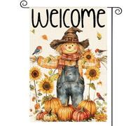 Bandiera Verticale Fall Scarecrow Welcome Autumn Rustic Resistente Alle Intemperie Bandiera Verticale Garden Robuste Segnali Da Giardino Per Balcone Cortile Fattoria 12X18 Inch