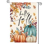 Bandiera Verticale Garden Hello Fall Flower Pumpkins Autumn Con 2 Occhielli Bandiera Pace Appendere Decorazioni Da Giardino Per Letto Camere Cortile 12X18 Inch