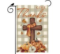 Bandiera Verticale Garden Thankful For The Cross Pumpkins Maple Leaves Fruit Harvest Fall Robuste Outdoorbandiera Resistente Alle Intemperie Decorazioni Da Esterno Per Interni 12X18 Inch