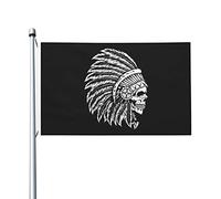 Bandiera Verticale Native American Skull Doppia Faccia Bandiera Decorativa Con 2 Occhielli Segnali Da Giardino Per Letto Prato Estate 3X5 Ft