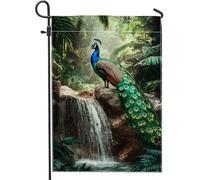 Bandiera Vibrant Peacock Blue Green Tropical Bird Flower Stagione Bandiera Colori Vivaci Striscione All'Aperto, Per Celebrazioni, Balcone, Giardino, 30x45cm