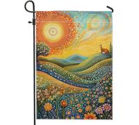 Bandiera Vibrant Spring Flower Colorful Fox And Sun Landscape Bandiera Pirata Decorazione Striscione All'Aperto, Per Feste Estive, Eventi, Celebrazioni, 30x45cm