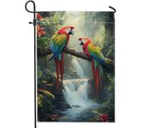 Bandiera Vibrant Tropical Red Macaw Parrots Nature Landscape Bandiera Pirata Decorazione Striscione All'Aperto, Per Eventi, Feste Strada, Feste Estive, 30x45cm