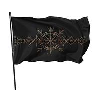 Bandiera Viking Norse Mythology Pagan Golden Symbol Bandiera In Poliestere Decorazione Colori Vivaci Striscione All'Aperto, Per Balcone, Eventi, Feste Strada, 90x150cm