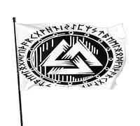 Bandiera Viking Norse Mythology Pagan Symbol Bandiera In Poliestere 2 Occhielli Metallici Rinforzata Striscione All'Aperto, Per Giardino, Balcone, Feste Estive, 90x150cm