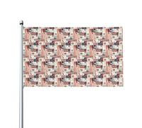 Bandiera vintage a tema Londra del Regno Unito con iscrizioni, francobollo britannico, 3x5 piedi, include 1 bandiera (asta inclusa), decorazione per le feste