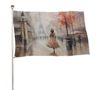 Bandiera vintage con donna vittoriana che cammina su strade di Parigi, 0,9 x 1,5 m, bandiere da giardino all'aperto, decorazione per cortile, portico, prato, fattoria