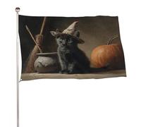Bandiera vintage con gattino nero che indossa un cappello da strega, 9 x 1,5 m, bandiere da giardino all'aperto, decorazione per cortile, portico, prato, fattoria