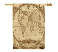 Bandiera vintage con mappa del mondo nautica, 70 cm x 101 cm, double face, decorativa per esterni, in tela, stile retrò, bandiera per la casa, stile anni '70