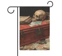 Bandiera vintage con teschio su vecchi libri da giardino, per vacanze stagionali, in iuta, double face, per casa, cortile, esterni, 30,5 x 45,7 cm